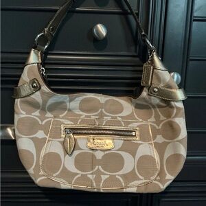 Coach Penelope Shantung Tan and Gold Women's Bag